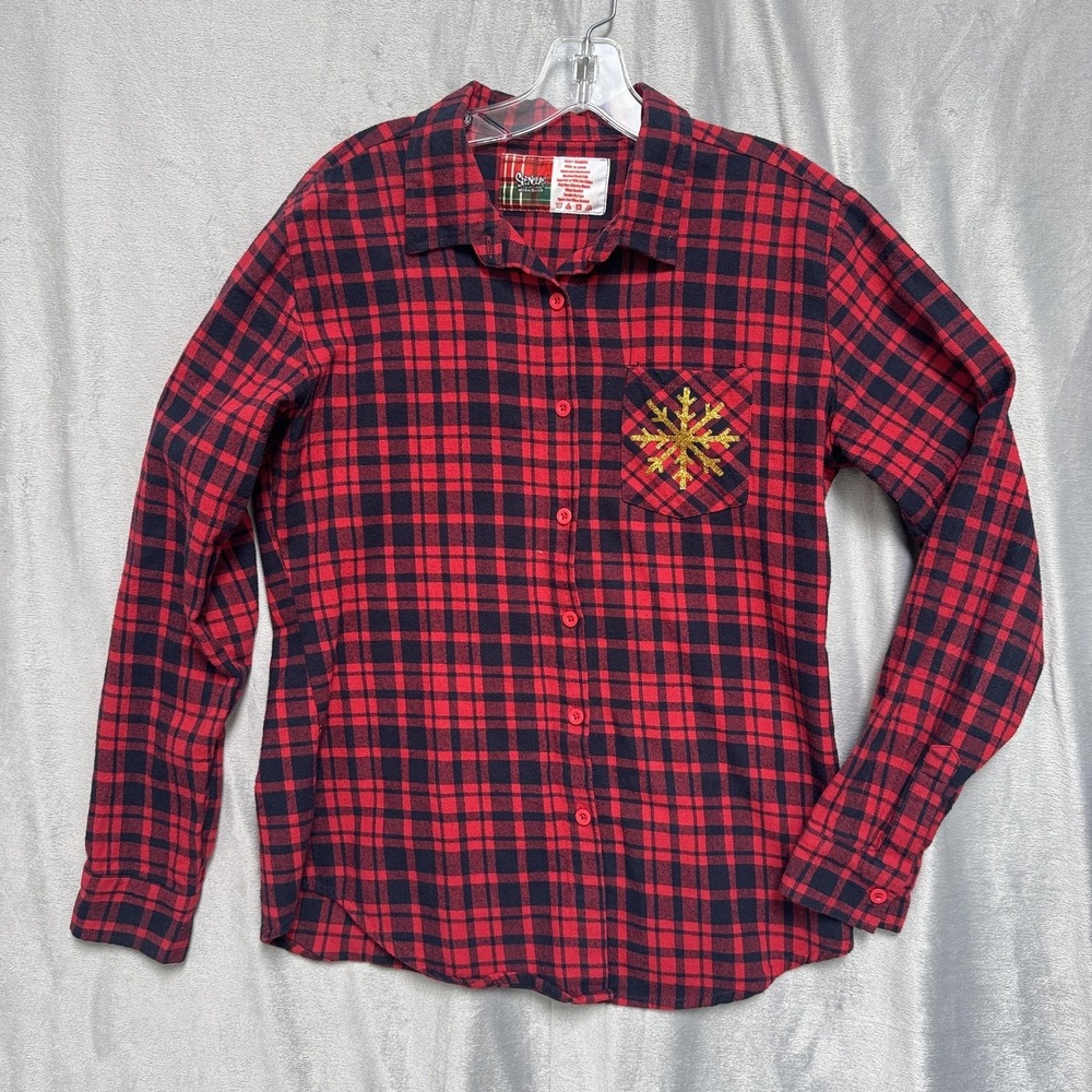 Spencer's Workshop Shirt Womens Medium Plaid Button Down‎ Sleigh Girl Sleigh